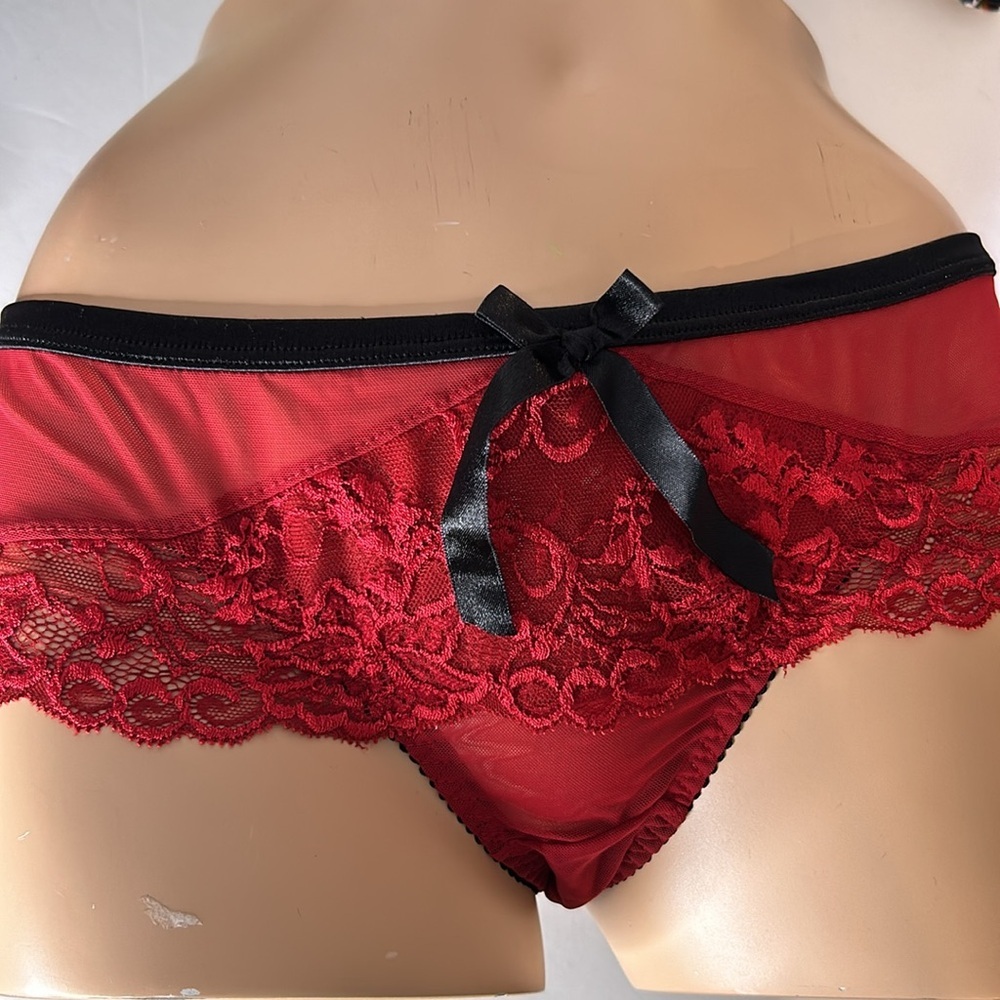 BLUEBELLA Eloise Brazilian Satin Bows Chiffon & Lace Thong Panties US Sz L NWT - Picture 9 of 16